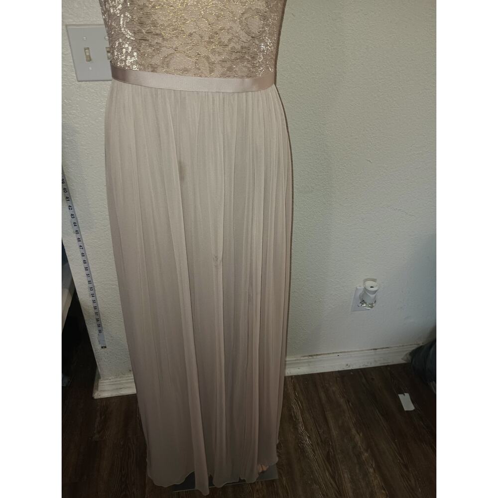 Women's David’s Bridal Champagne Lace Sequin Pleated Gown Size 8 W012D - Picture 4 of 10